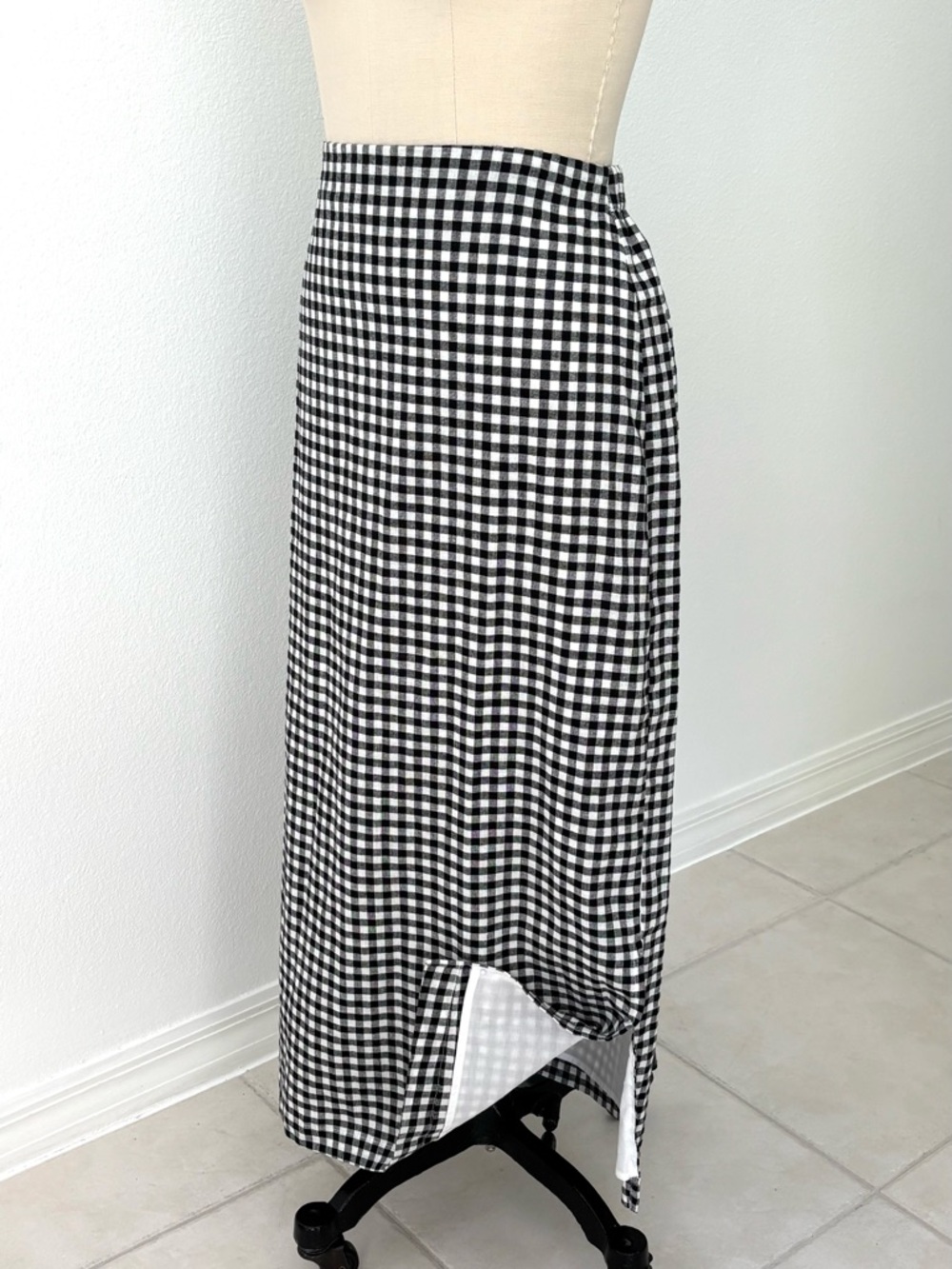 Gap Gingham Midi Skirt NWT Linen Blend Black & White L - Picture 3 of 8